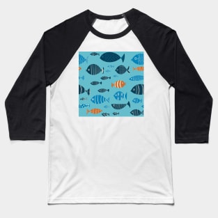 Blue and Orange Fish in the Sea Repeat Pattern Baseball T-Shirt